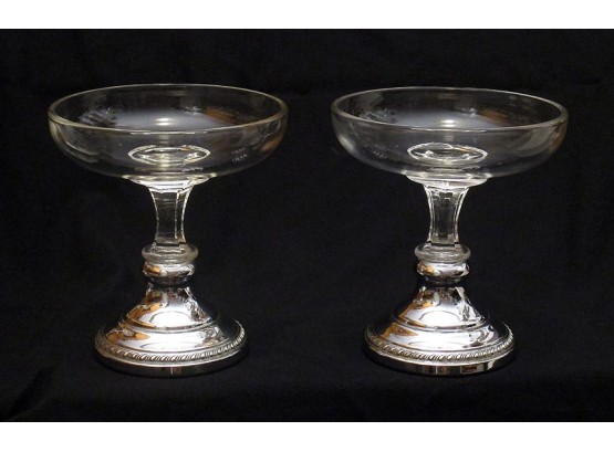 VINTAGE PAIR OF KROME KRAFT ART DECO CLEAR GLASS/CHROME COMPOTES IN ART DECO STYLE, CIRCA 1930 - 1940s