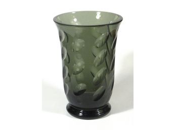 VERY FINE VINTAGE SMOKED CUT GLASS VASE IN ART DECO STYLE, CIRCA 1920s - 1930s