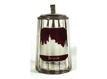 ANTIQUE CUT, RUBY-STAINED, AND ETCHED GLASS STEIN DEPICTING SCENES FROM BRUNECK, ITALY, 19TH CENTURY