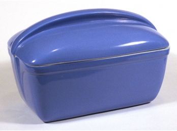 VINTAGE BLUE COVERED REFRIGERATOR DISH BY HALL CHINA FOR WESTINGHOUSE, CIRCA 1930s - 40s