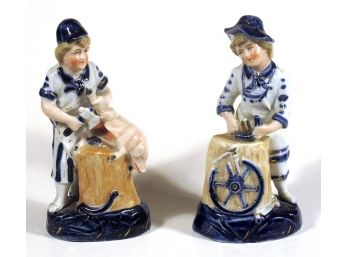 ANTIQUE PAIR OF 19TH-CENTURY PORCELAIN TRADESMEN FIGURINES OF A BUTCHER AND WHEELWRIGHT