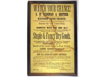 ANTIQUE FRAMED DRY GOODS ADVERTISING BROADSIDE FROM ROCHESTER, NEW HAMPSHIRE, 1863