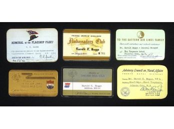 LOT OF 8 VINTAGE AIRLINE MEMBERSHIP CARDS AND RELATED EPHEMERA, 1940s - 50s