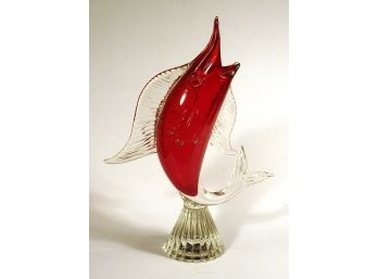 VINTAGE MURANO GLASS FIGURINE/VASE IN THE FORM OF A SAILFISH OR MARLIN, MID-20TH CENTURY