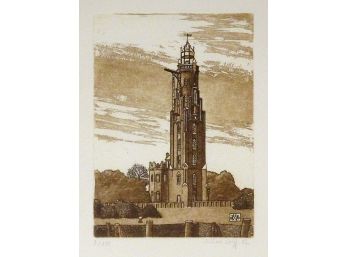 MICHAEL WOLFF (GERMAN, LATE 20TH CENTURY): BREMERHAVEN LIGHTHOUSE, ORIGINAL SIGNED ETCHING