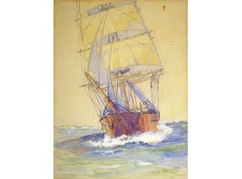 FRANK CHADBOURNE (AMERICAN, DIED 1967): FRAMED WATERCOLOR OF A SAILING SHIP, 1931