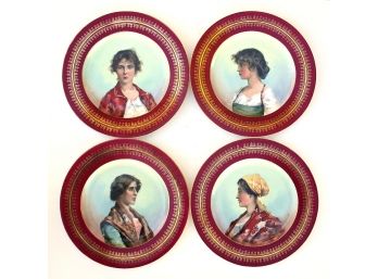 SET OF FOUR ANTIQUE ROYAL VIENNA PORCELAIN PORTRAIT PLATES DEPICTING WOMEN, CIRCA 1900 - 10
