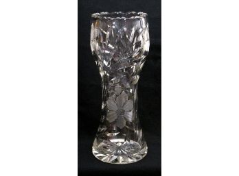 FINE ANTIQUE ABP CUT GLASS CORSETED VASE, LATE 19TH - EARLY 20TH CENTURY