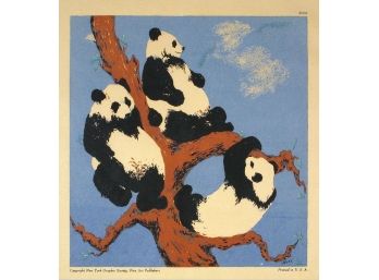 MERVIN JULES (AMERICAN, 1912 - 1994): 'PANDAS,' COLOR SILKSCREEN ON PAPER, CIRCA 1950s