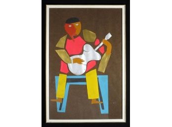 VINTAGE MID-CENTURY MODERN CUBIST CUT-PAPER COLLAGE OF A MUSICIAN, 1950s
