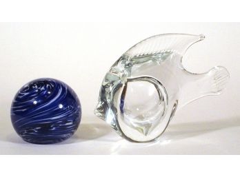 TWO VINTAGE ART GLASS PAPERWEIGHTS, INCLUDING MID-CENTURY SWEDISH AND GIBSON