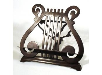 PATINATED METAL LYRE-FORM DISPLAY EASEL OR BOOK STAND