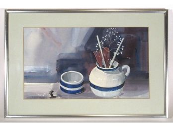 AMERICAN SCHOOL, MID-20TH CENTURY: 'STILL LIFE WITH POTTERY,' ORIGINAL WATERCOLOR ON PAPER
