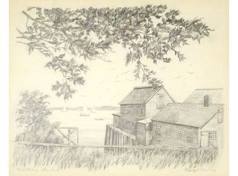 MARY E. BUCKLEY (AMERICAN, MID-20TH CENTURY): 'BOOTHBAY HARBOR, MAINE,' ORIGINAL PENCIL DRAWING ON PAPER