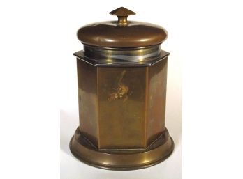 ANTIQUE BRASS TOBACCO JAR/HUMIDOR IN THE ARTS & CRAFTS/MISSION TASTE, 1910s - 1920s