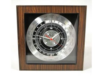 VINTAGE WORLD TIME CLOCK WITH QUARTZ MOVEMENT BY HOWARD MILLER, 1970s