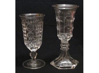 TWO ANTIQUE FLINT GLASS CELERY VASES ATTRIBUTED TO BOSTON & SANDWICH/NEW ENGLAND GLASS CO., CIRCA 1850s