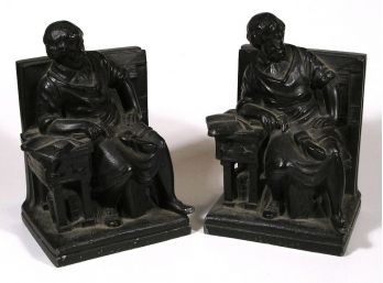 VINTAGE PAIR OF PATINATED METAL 'HANS SACHS' BOOKENDS, CIRCA 1920s