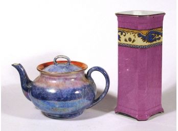 TWO ART DECO CERAMIC WARES BY GRIMWADES, ENGLAND, INCLUDING A TEAPOT AND VASE