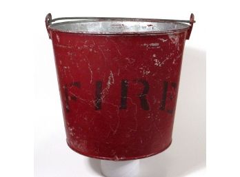 VINTAGE PAINTED TIN FIRE BUCKET WITH ORIGINAL LABEL, EARLY 20TH CENTURY