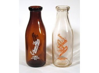 TWO VINTAGE QUART-SIZE PYRO GLASS MILK BOTTLES, EARLY-TO-MID 20TH CENTURY