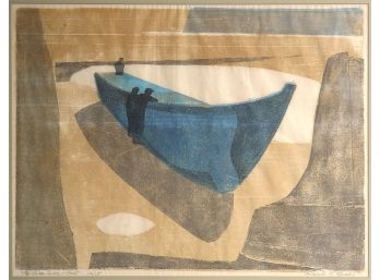 ROBERT E. GRADY (AMERICAN, 1918 - 2005): 'THE BLUE SEINE BOAT,' LARGE COLOR WOODCUT