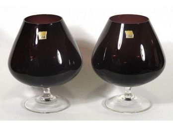 FINE VINTAGE PAIR OF AMETHYST GLASS BRANDY SNIFTERS BY SMALAND, SWEDEN, 1950s - 1960s
