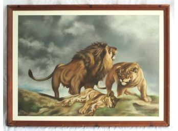 AMERICAN SCHOOL, MID-20TH CENTURY: 'LION FAMILY,' ORIGINAL PASTEL DRAWING ON PAPER