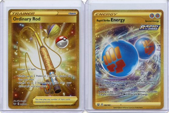 20 Pokemon Ordinary Rod 215/202  And 21 Pokemon Rapid Strike Energy 182/163