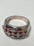 Sterling Silver Ring W/Purple-red Colored Gem Stones