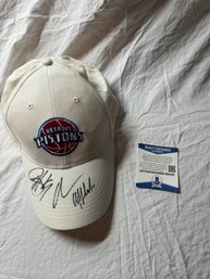 Detroit Pistons Signed Hat Jarvis Hayes, Aaron Affalo Beckett Certified