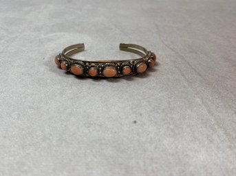 Sterling Silver Navajo Bracelet With Coral Stones