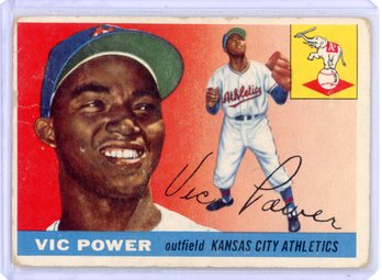 1955 Topps Vic Power Athletics #30 And Bob Lennon Giants #119 Vintage Baseball Cards 2 Total
