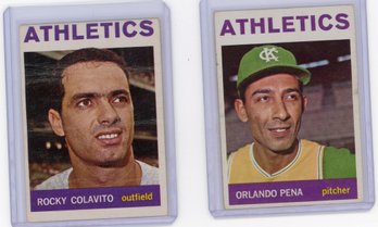 1964 Topps Rocky Colavito #320 And Orlando Pena #124 Athletics Two Total