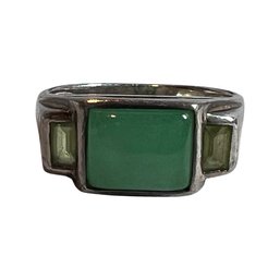 Sterling Silver Fashion Ring With Green Stone, Size 9