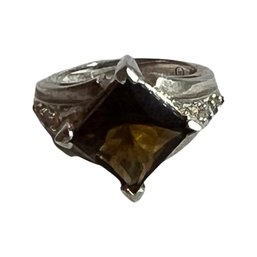Sterling Silver  Ring With Dark Amber Colored Stone