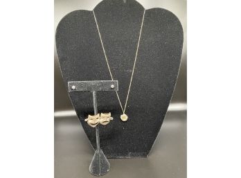 Sterling Silver Necklace, Pin, And Earrings
