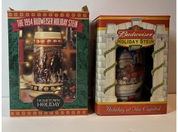 2001 Budweiser Holiday Stein & 1994 Budweiser Holiday Stein