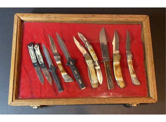 Pocket Knives In Glass/wooden Display Box