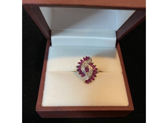 10K Gold Ring  With Rubies- Size 6