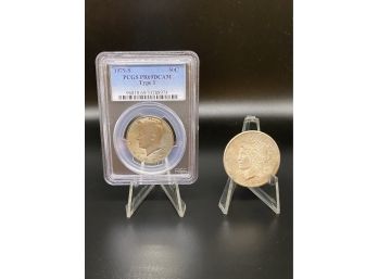 1922-S Peace Dollar & PCGS PR69DCAM Type 1 1979- S 50c Kennedy Coin-S