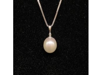 18' Sterling Silver Necklace With Cultured Pearl New In The Box