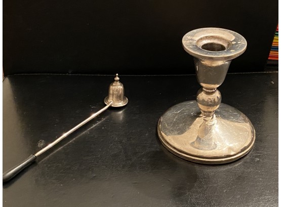 Sterling Silver Candle Stick And Sterling Silver Candle Snuffer