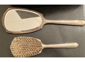 Vintage Sterling Silver Hand Mirror And Brush