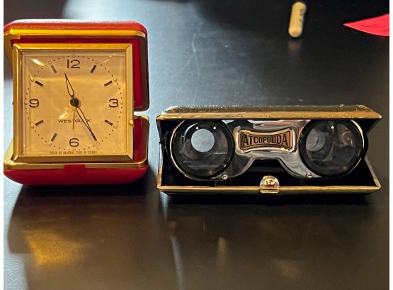 Opera Glasses And Vintage Travel Clock