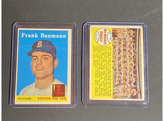 58 Topps Frank Baumann # 167 Plus 58 Milwaukee Braves Team Card #377