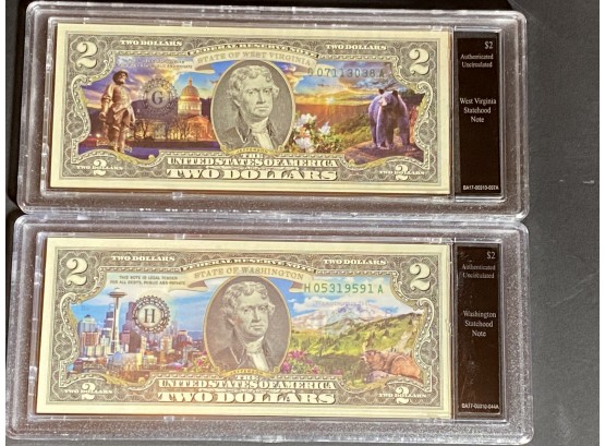 $2 Bills- Authenticated And Uncirculated - Washington And West Virginia