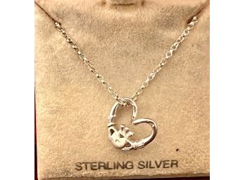 Irish Claddagh Sterling Silver Necklace - Plus Sterling Silver Chain