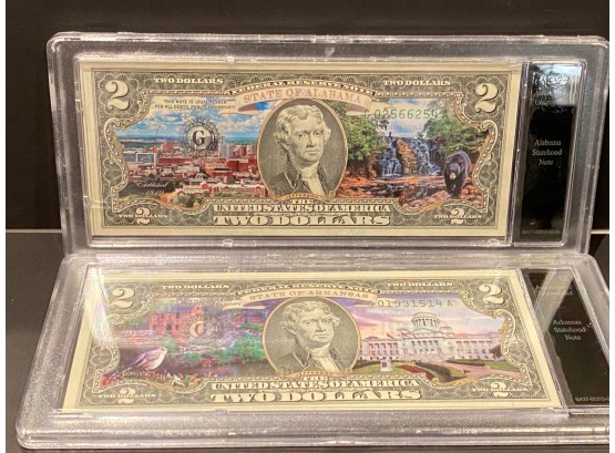 $2 Bills- Authenticated And Uncirculated- Arkansas/ Alabama Statehood