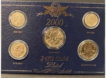 2000 24Kt Gold Plated Coins- One Dollar, Quarter Dollar, Ten Cent, Five Cent, And One Cent Coins